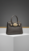 Structured crocodile leather top-handle bag