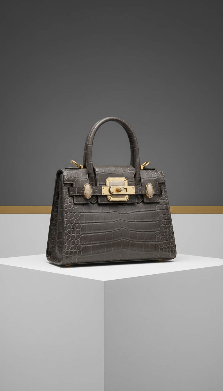 Structured crocodile leather top-handle bag